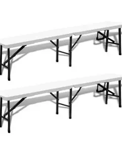 vidaXL Folding Garden Benches 2 pcs 180 cm HDPE White