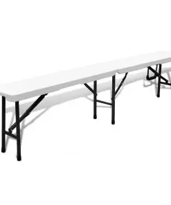 vidaXL Folding Garden Benches 2 pcs 180 cm HDPE White