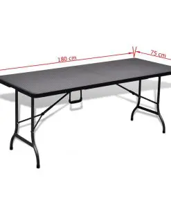 vidaXL Folding Garden Table Black 180x75x72 cm HDPE Imitation Rattan