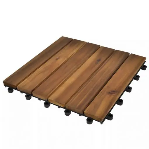 10 pcs Acacia Decking Tiles 30 x 30 cm Vertical Pattern