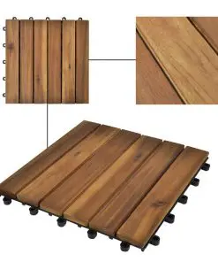 10 pcs Acacia Decking Tiles 30 x 30 cm Vertical Pattern