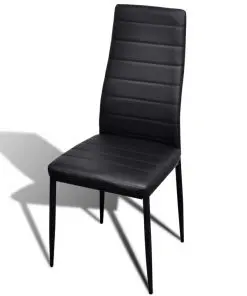 Dining Set Black Slim Line Chair 6 pcs with 1 Glass Table