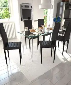 Dining Set Black Slim Line Chair 6 pcs with 1 Glass Table