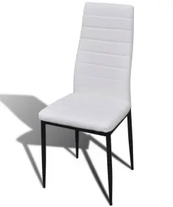Dining Set White Slim Line Chair 4 pcs with 1 Glass Table