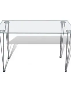 Dining Set White Slim Line Chair 4 pcs with 1 Glass Table