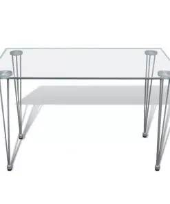 Dining Set White Slim Line Chair 6 pcs with 1 Glass Table