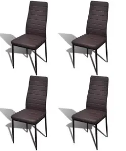 Dining Set Brown Slim Line Chair 4 pcs with 1 Glass Table