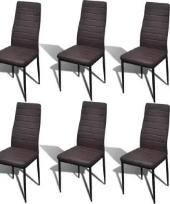 Dining Set Brown Slim Line Chair 6 pcs with 1 Glass Table