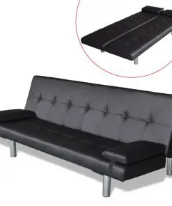 vidaXL Sofa Bed with Two Pillows Artificial Leather Adjustable Black
