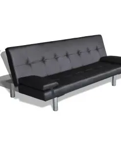 vidaXL Sofa Bed with Two Pillows Artificial Leather Adjustable Black