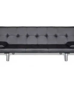 vidaXL Sofa Bed with Two Pillows Artificial Leather Adjustable Black