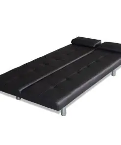 vidaXL Sofa Bed with Two Pillows Artificial Leather Adjustable Black
