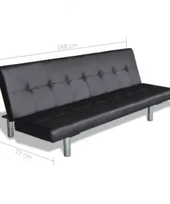 vidaXL Sofa Bed with Two Pillows Artificial Leather Adjustable Black
