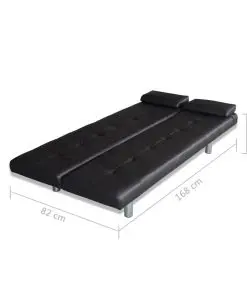 vidaXL Sofa Bed with Two Pillows Artificial Leather Adjustable Black