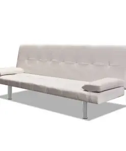 vidaXL Sofa Bed with Two Pillows Artificial Leather Adjustable Cream White
