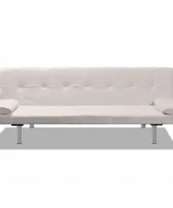 vidaXL Sofa Bed with Two Pillows Artificial Leather Adjustable Cream White