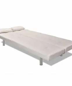 vidaXL Sofa Bed with Two Pillows Artificial Leather Adjustable Cream White