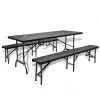 vidaXL Outdoor Table with 2 Benches HDPE Black Rattan Look vidaXL Outdoor Table with 2 Benches HDPE Black Rattan Look