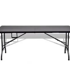 vidaXL Outdoor Table with 2 Benches HDPE Black Rattan Look
