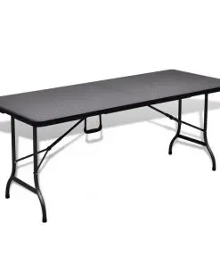 vidaXL Outdoor Table with 2 Benches HDPE Black Rattan Look