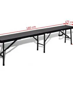 vidaXL Outdoor Table with 2 Benches HDPE Black Rattan Look