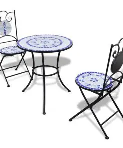 vidaXL 3 Piece Bistro Set Ceramic Tile Blue and White