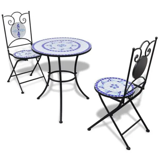 vidaXL 3 Piece Bistro Set Ceramic Tile Blue and White