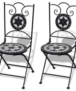 vidaXL 3 Piece Bistro Set Ceramic Tile Black and White