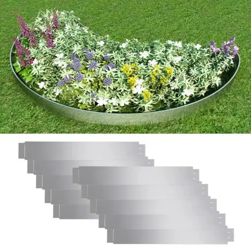vidaXL Set of 10 Flexible Lawn Fence Galvanised Steel 100 x 15 cm