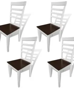 vidaXL Dining Chairs 4 pcs White and Brown Solid Wood and MDF