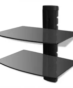vidaXL 2-tier Wall Mounted Glass DVD Shelf Black