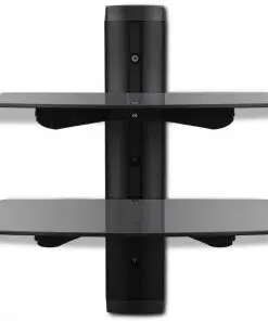 vidaXL 2-tier Wall Mounted Glass DVD Shelf Black