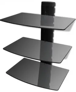 vidaXL 3-tier Wall Mounted Glass DVD Shelf Black