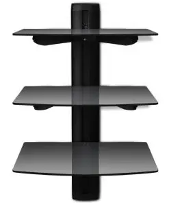 vidaXL 3-tier Wall Mounted Glass DVD Shelf Black