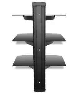 vidaXL 3-tier Wall Mounted Glass DVD Shelf Black