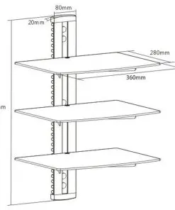 vidaXL 3-tier Wall Mounted Glass DVD Shelf Black