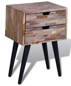 vidaXL Nightstand with 2 Drawers Reclaimed Teak Wood