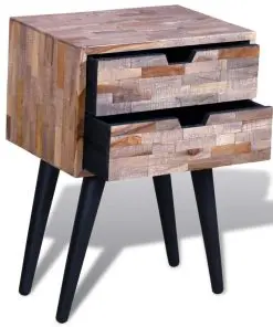 vidaXL Nightstand with 2 Drawers Reclaimed Teak Wood