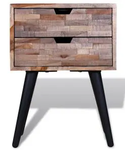 vidaXL Nightstand with 2 Drawers Reclaimed Teak Wood