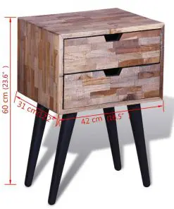 vidaXL Nightstand with 2 Drawers Reclaimed Teak Wood