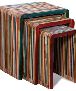 vidaXL Nesting Table Set 3 Pieces Colourful Reclaimed Teak
