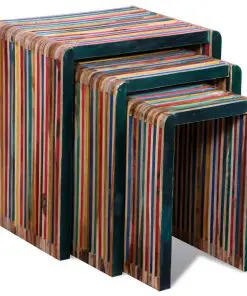 vidaXL Nesting Table Set 3 Pieces Colourful Reclaimed Teak