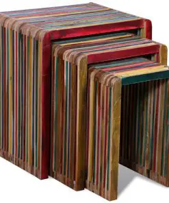 vidaXL Nesting Table Set 3 Pieces Colourful Reclaimed Teak