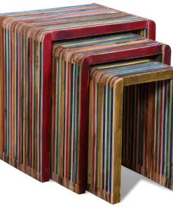 vidaXL Nesting Table Set 3 Pieces Colourful Reclaimed Teak