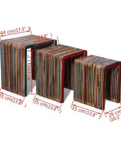 vidaXL Nesting Table Set 3 Pieces Colourful Reclaimed Teak