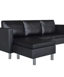 vidaXL Sectional Sofa 3-Seater Artificial Leather Black