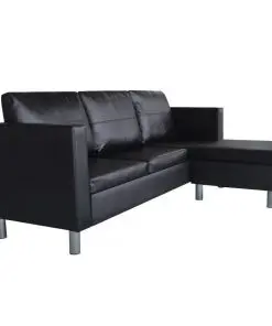 vidaXL Sectional Sofa 3-Seater Artificial Leather Black