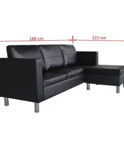 vidaXL Sectional Sofa 3-Seater Artificial Leather Black