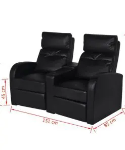 vidaXL Recliner 2-seat Artificial Leather Black