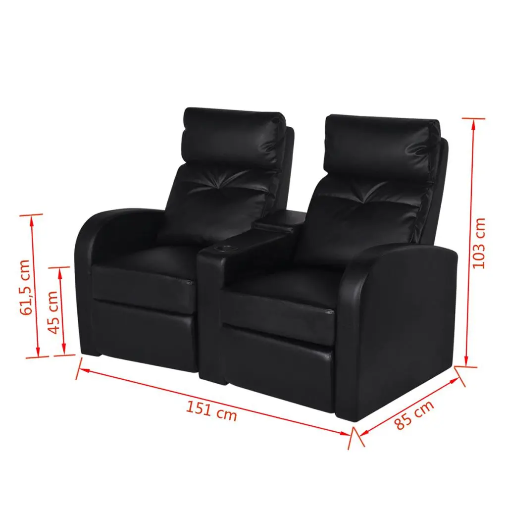 vidaXL Recliner 2-seat Artificial Leather Black